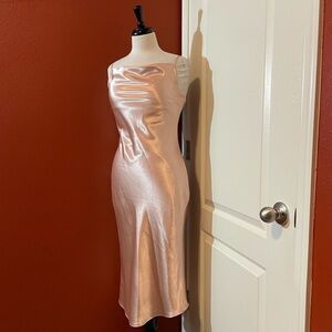 Birdy Grey Women’s Lisa Midi Shiny Champagne Pink Satin Side Zipper Event‎ Dress